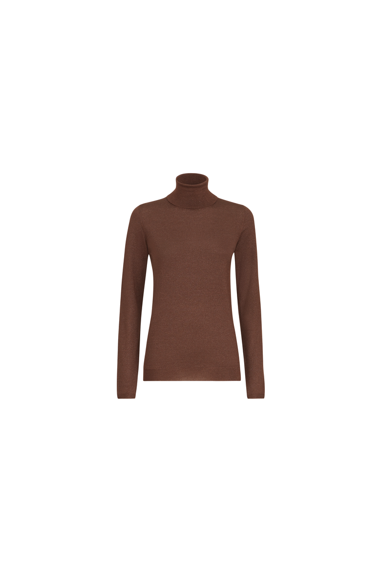 Sparkling cashmere and silk lightweight turtleneck sweater, Alternate, color, Brown