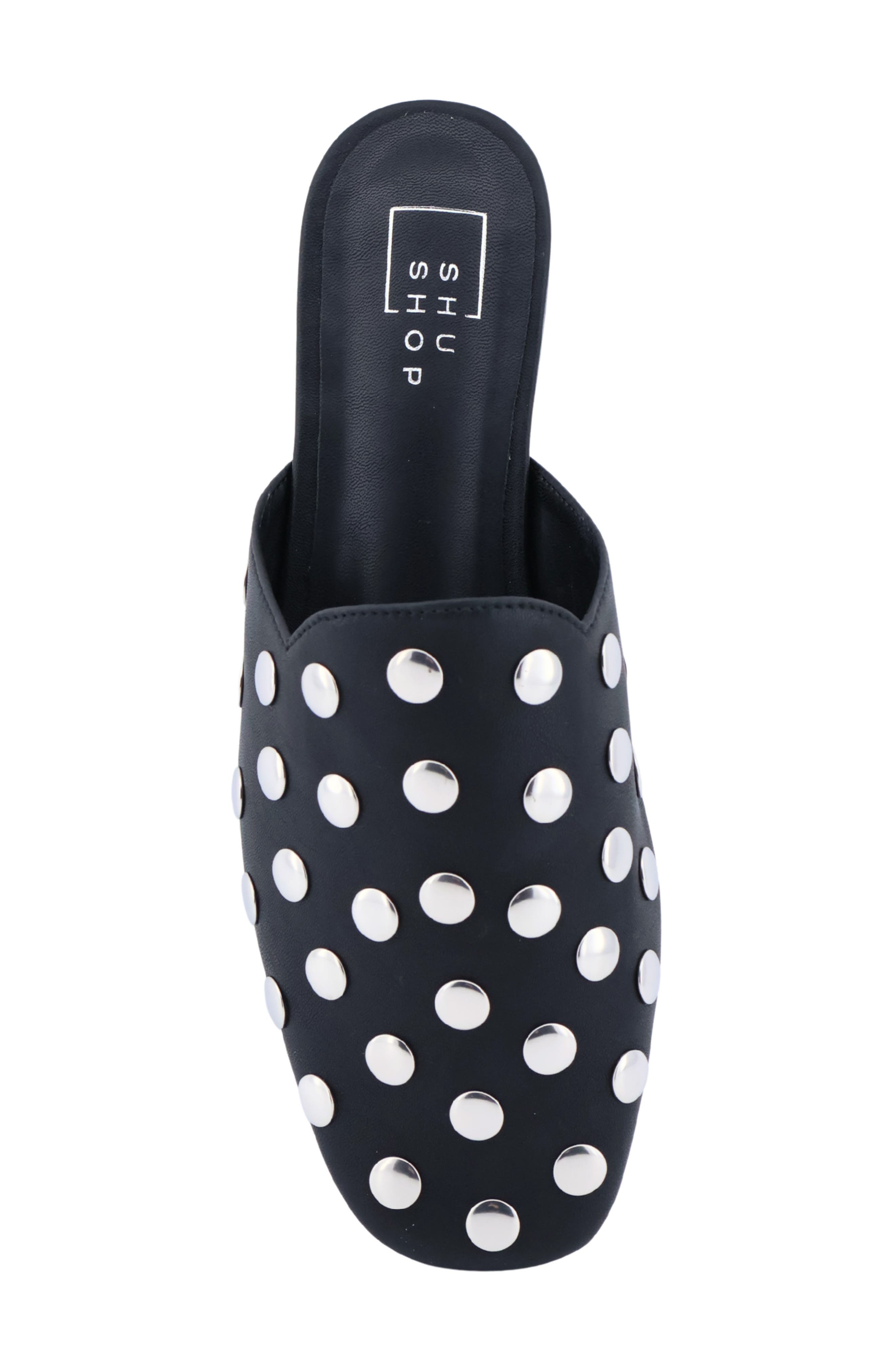 Aretha Studded Faux Leather Flat Mule, Alternate, color, BLACK