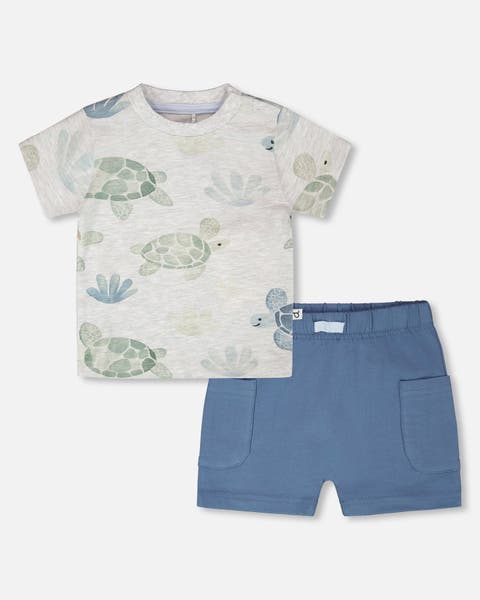 Jersey T-Shirt and Organic Cotton Turtle Print Jersey Shorts Set (Baby)