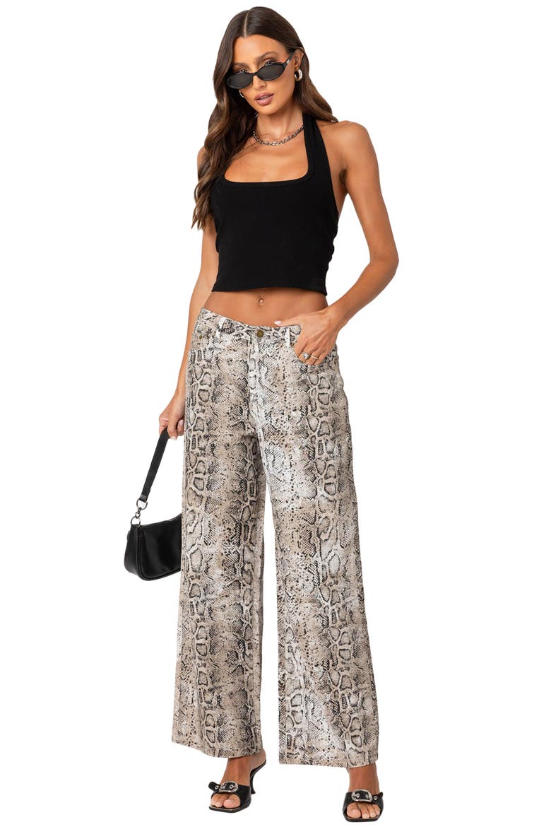 Snakeskin Print Low Rise Wide Leg Jeans, Alternate, color, MIX
