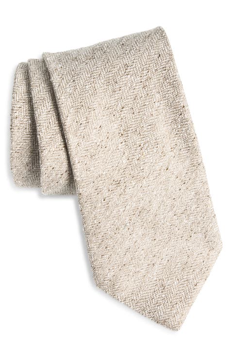 Tan Mélange Silk Herringbone Tie