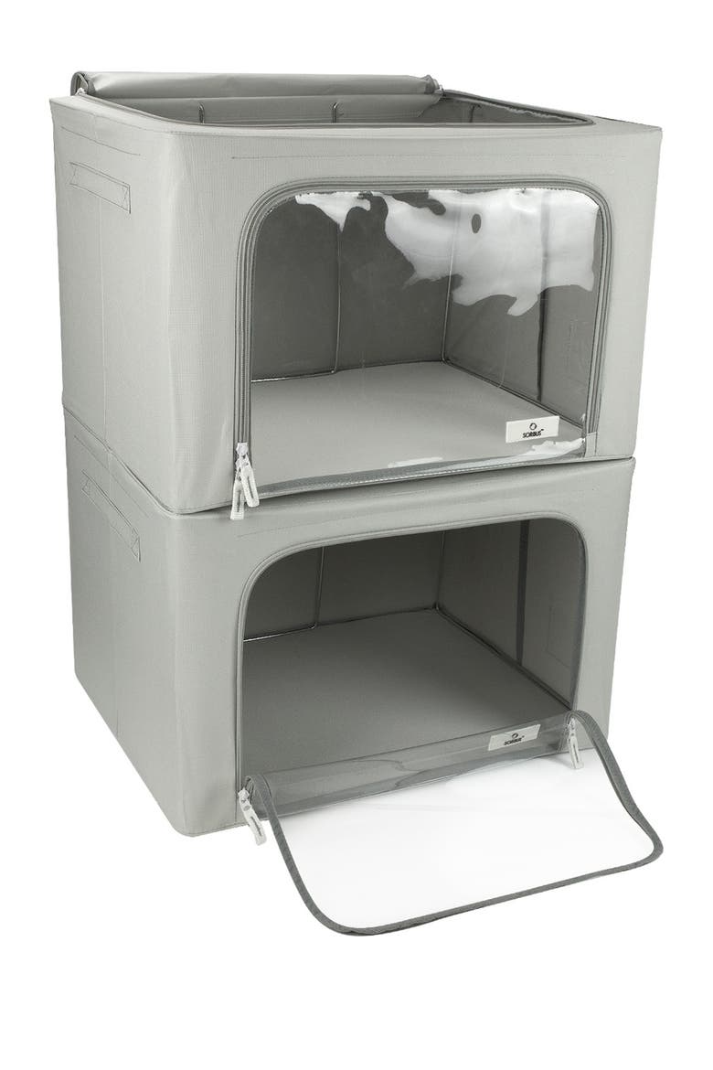 Beige Windowed Storage Box - Set of 2, Main, color, GRAY