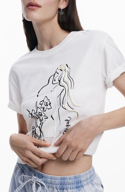 Desigual Embellished Cotton Graphic T-shirt In White