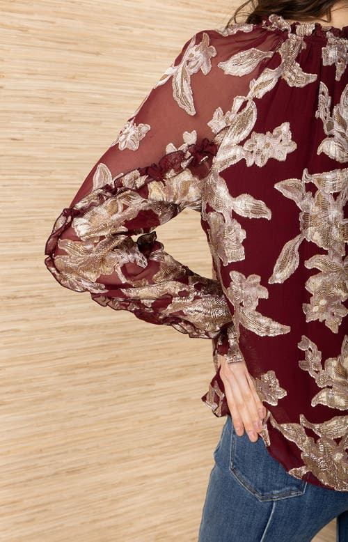 Hale Bob Robin Lurex Chiffon Top In Red