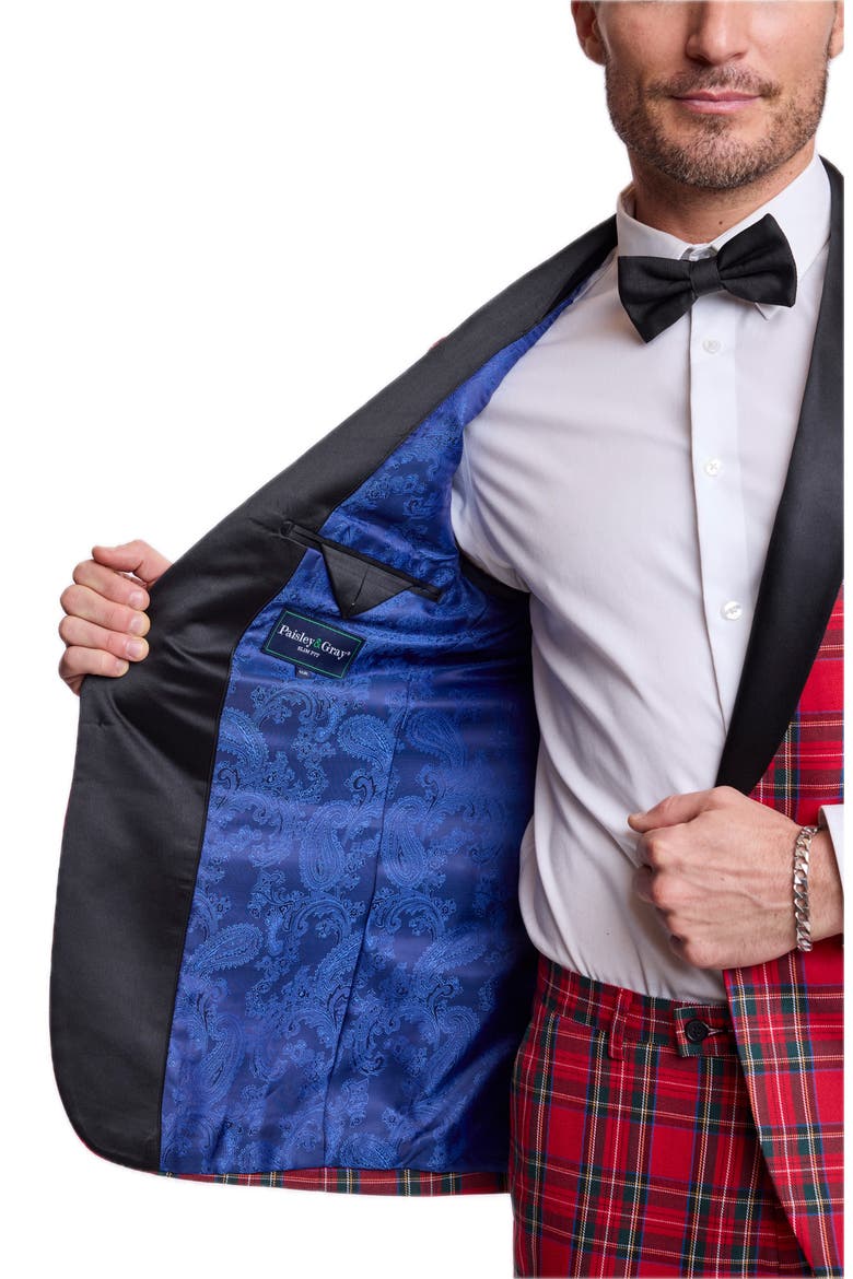Osborne Shawl Collar Tuxedo Jacket, Alternate, color, RED ROYAL TARTAN