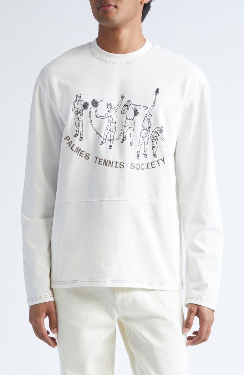 PALMES Practice Tennis Long Sleeve Graphic T-Shirt, Main, color, Off White