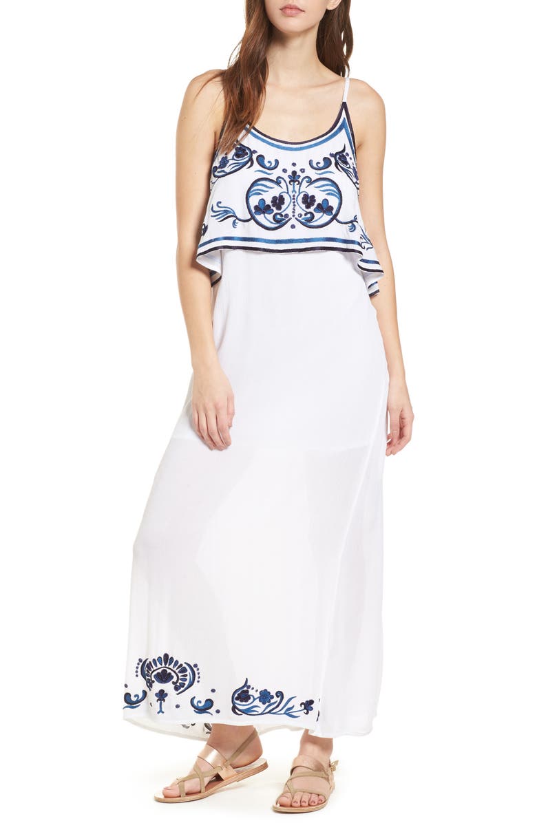 Raga Mediterranean Embroidered Maxi Dress, Main, color, 