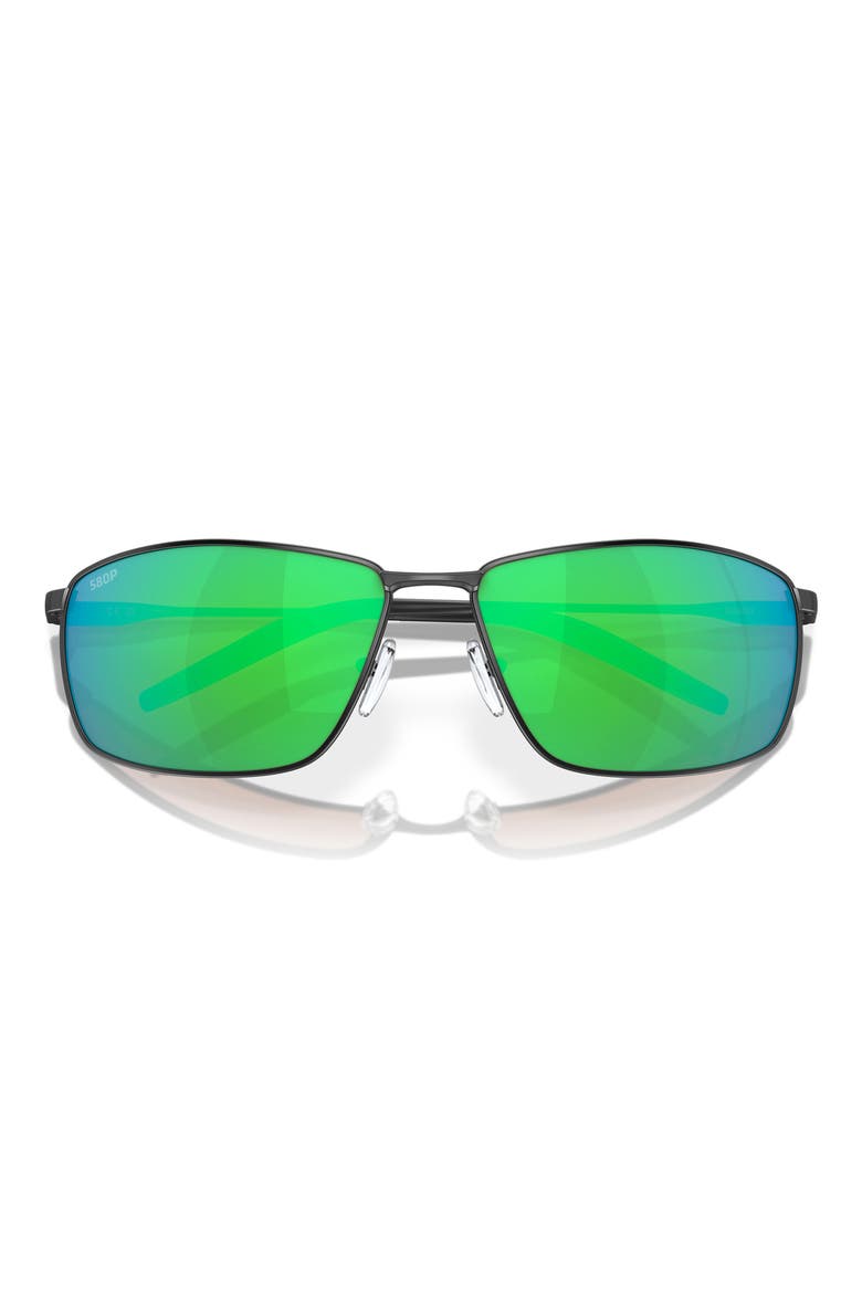 Turret 63mm Oversize Polarized Mirrored Rectangular Sunglasses, Alternate, color, BLACK / GREEN MIRROR 580P