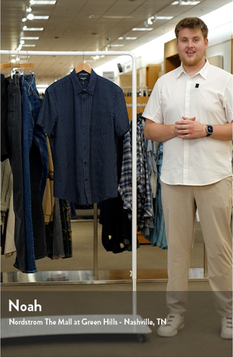 Trim Fit Neat Short Sleeve Stretch Cotton Button-Up Shirt, sales video thumbnail