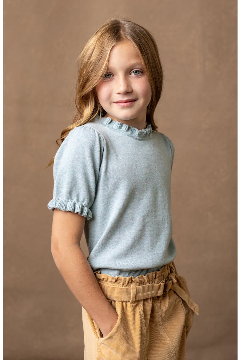 Baby Girls' Organic Puff Sleeve Sweater, Infant, Alternate, color, Dusty Blue Heather