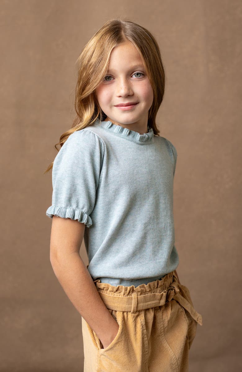 Hope & Henry Baby Girls' Organic Puff Sleeve Sweater, Infant, Alternate, color, Dusty Blue Heather