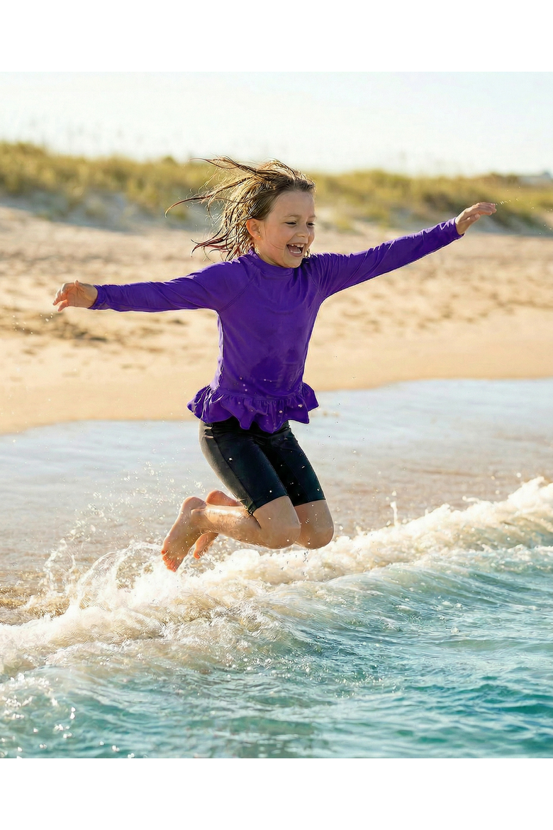 Baby Girls Swim Peplum UPF 50+ Long Sleeve Rashguard Tee, Alternate, color, Purple