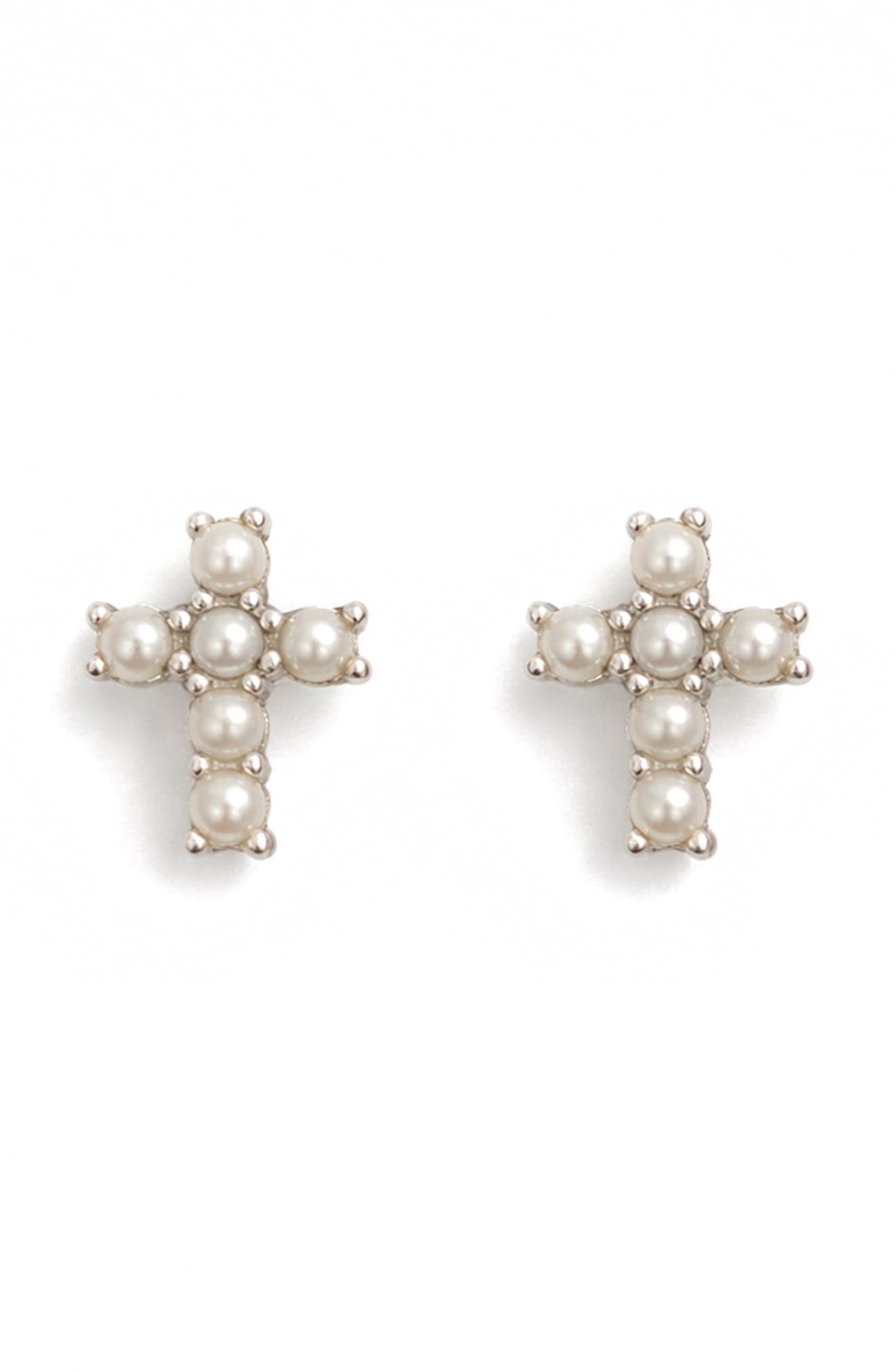 BEST SILVER Freshwater Pearl Cross Stud Earrings
