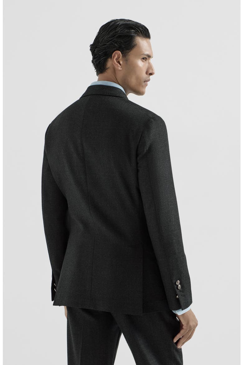 Mouliné virgin wool twill one-and-a-half breasted deconstructed blazer with metal buttons, Alternate, color, Anthracite