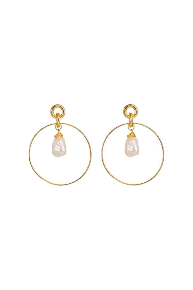 Drop Hoop Earrings with Simulated Pearl Drop, Main, color, Gold