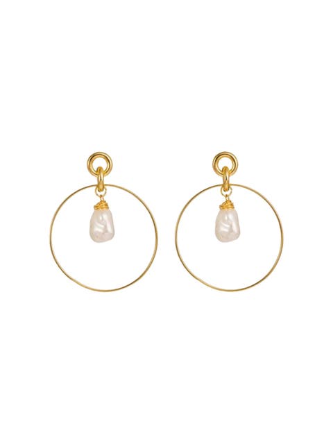 Drop Hoop Earrings with Simulated Pearl Drop