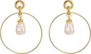 DLORIA Drop Hoop Earrings with Simulated Pearl Drop