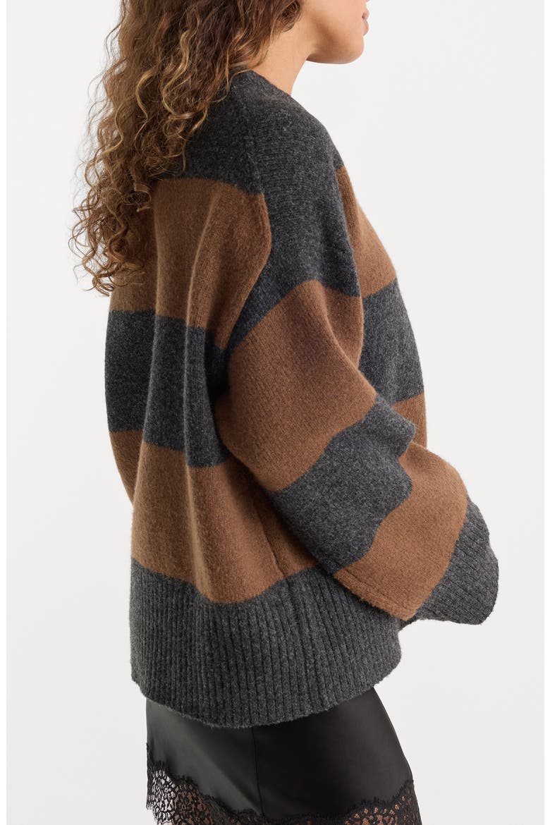 The Oversized Crewneck Sweater, Alternate, color, CHARCOAL BROWN STRIPE