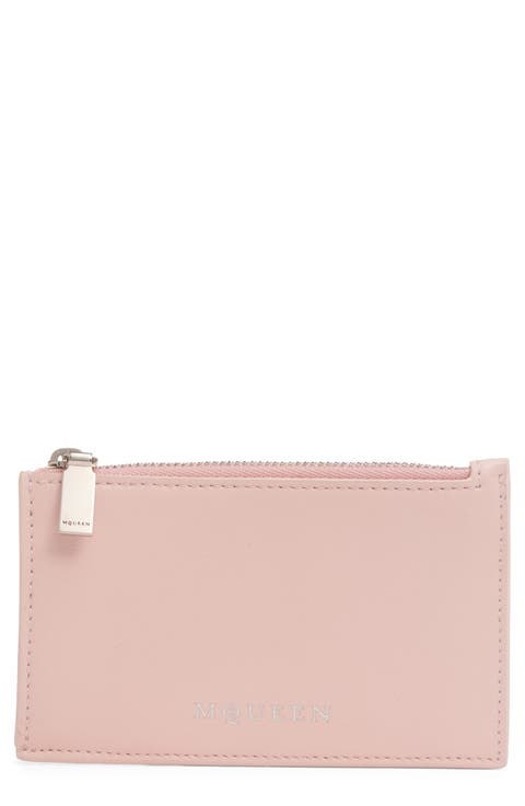 [チェーン着脱][鏡付]Pink Logo Point Leather Card Wallet Keychain Wallet - Pink Leather Envelope Card Case – Oventure