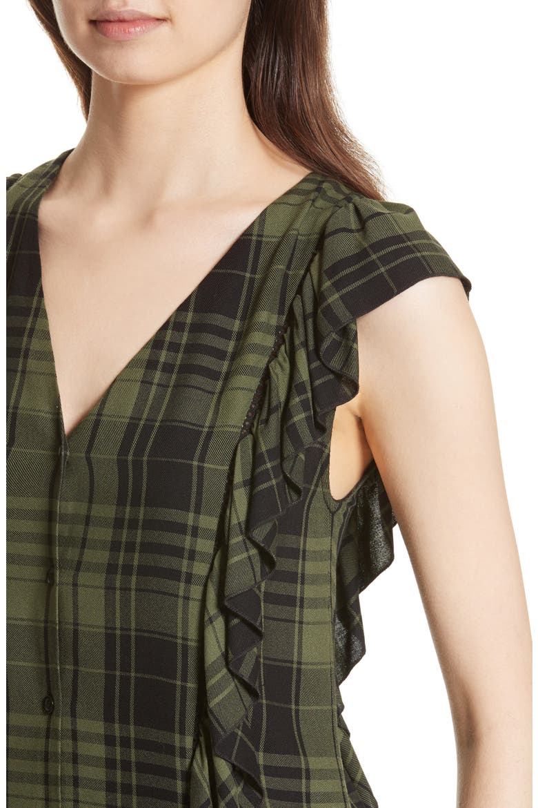 Janet Side Ruffle Blouse, Alternate, color, ARMY/ BLACK