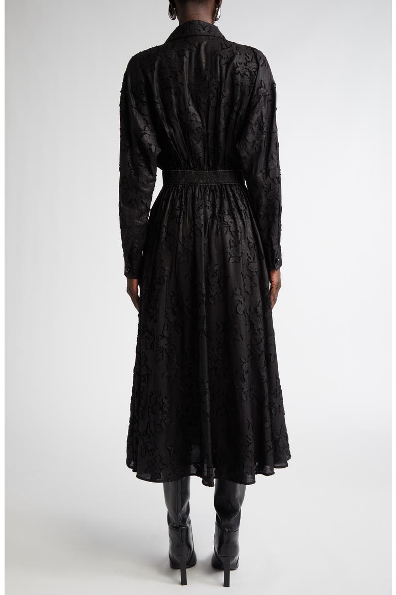 Floral Fil Coupé Long Sleeve Shirtdress, Alternate, color, BLACK