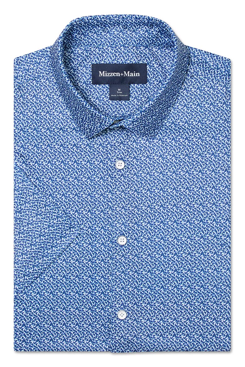 Halyard Trim Fit Boomerang Print Short Sleeve Performance Button-Up Shirt, Alternate, color, COBALT RETRO BOOMERANG