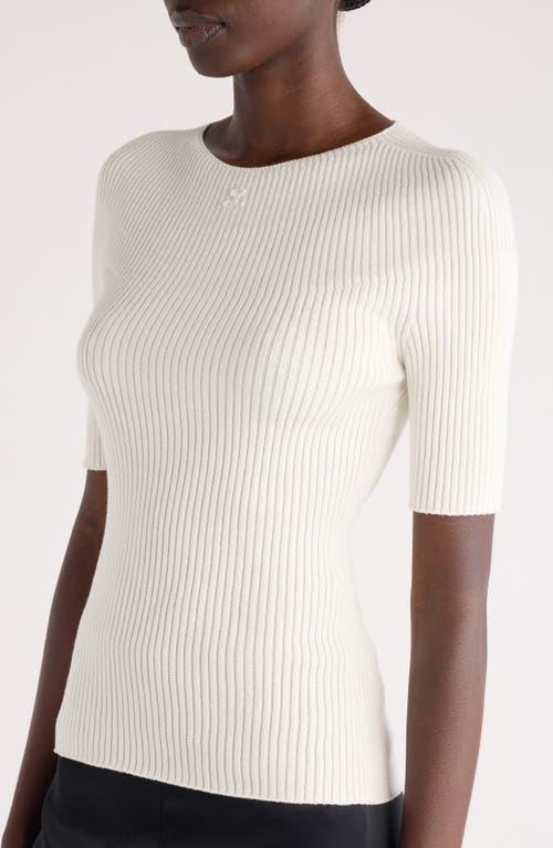 Shop Courrèges Solar Light Short Sleeve Cotton & Merino Wool Rib Sweater In Black