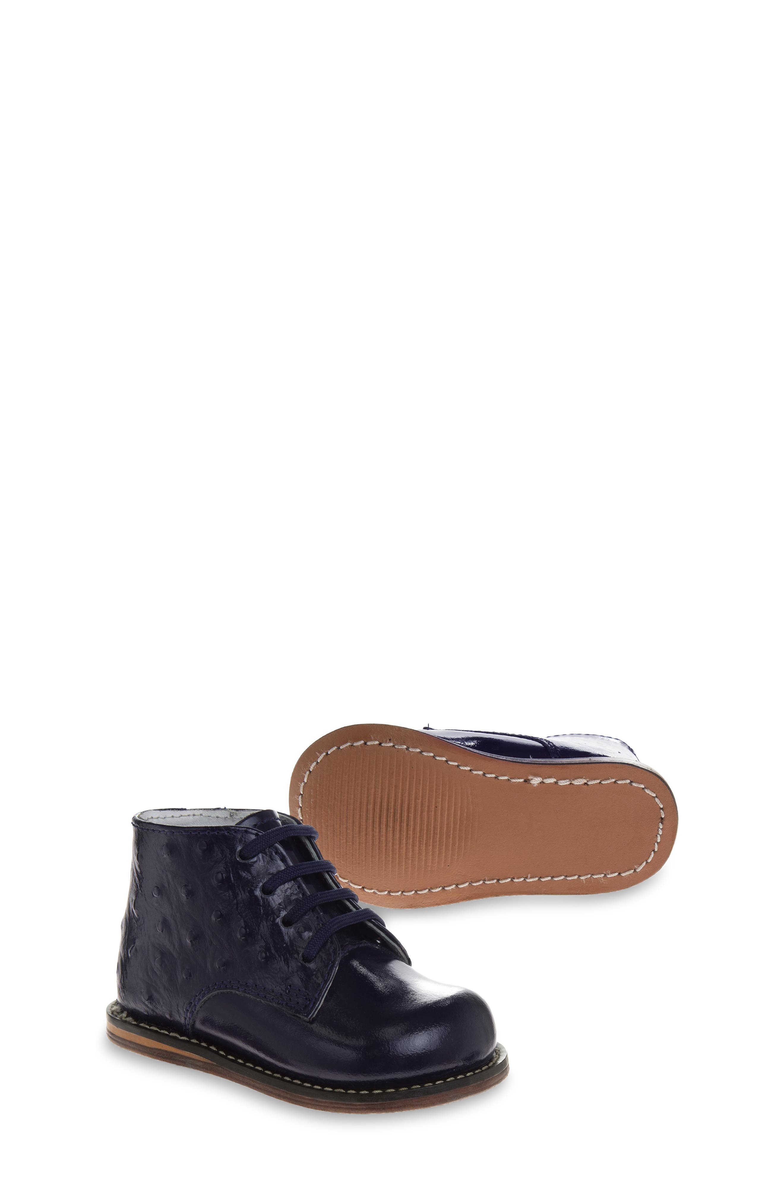 Kids' Ostrich Texture Faux Leather Bootie, Alternate, color, NAVY PATENT OYSTER