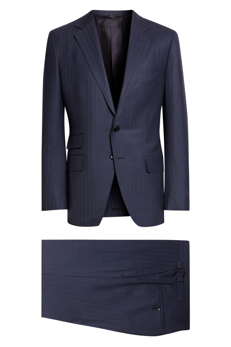 Wool Sharkskin Herringbone Suit, Alternate, color, NAVY