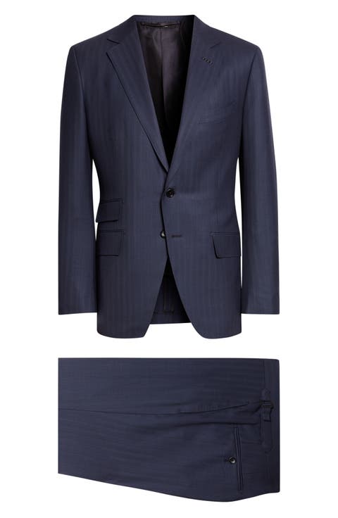 Wool Sharkskin Herringbone Suit