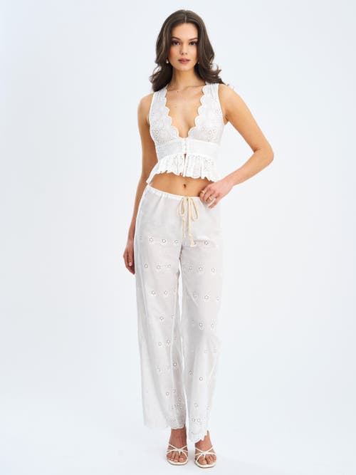 Miss Circle Raia Eyelet Wave Trim Crop Vest Top In White
