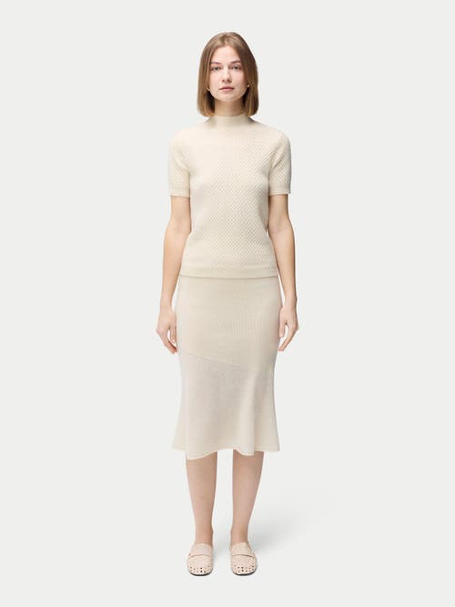 Gobi Mongolian Cashmere Short-sleeve Textured Cashmere Top In Off White