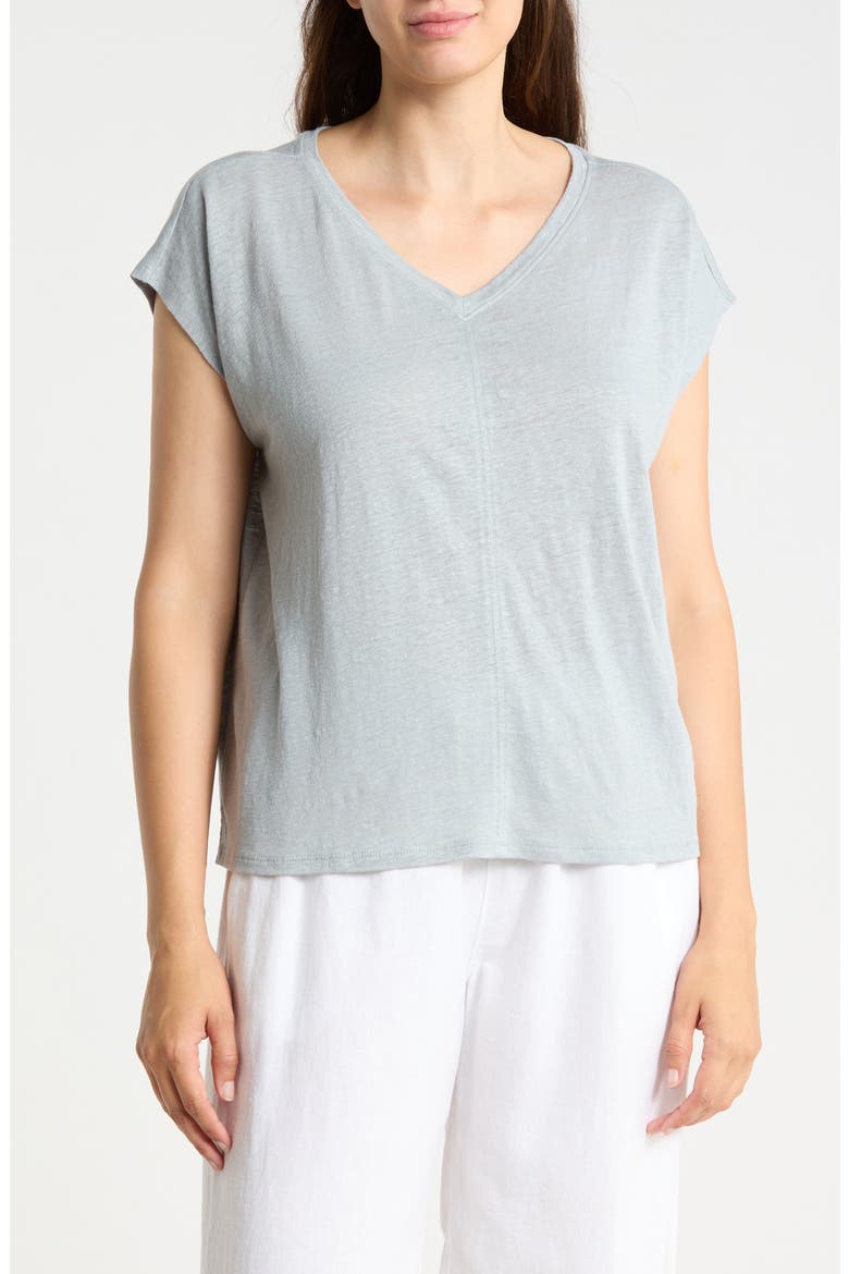 V-Neck Organic Linen T-Shirt, Main, color, GEYSR