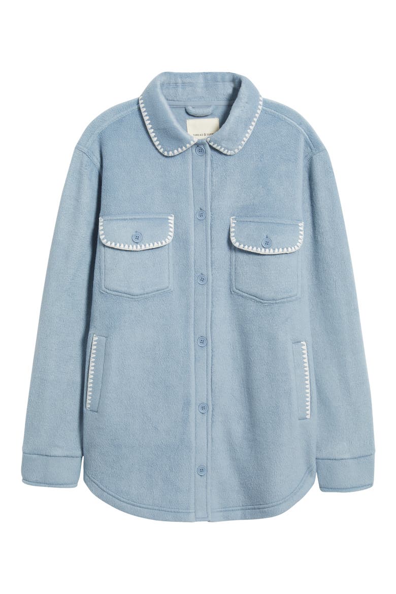 Whipstitch Detail Polar Fleece Shirt Jacket, Alternate, color, DUSTY BLUE IVORY COMBO