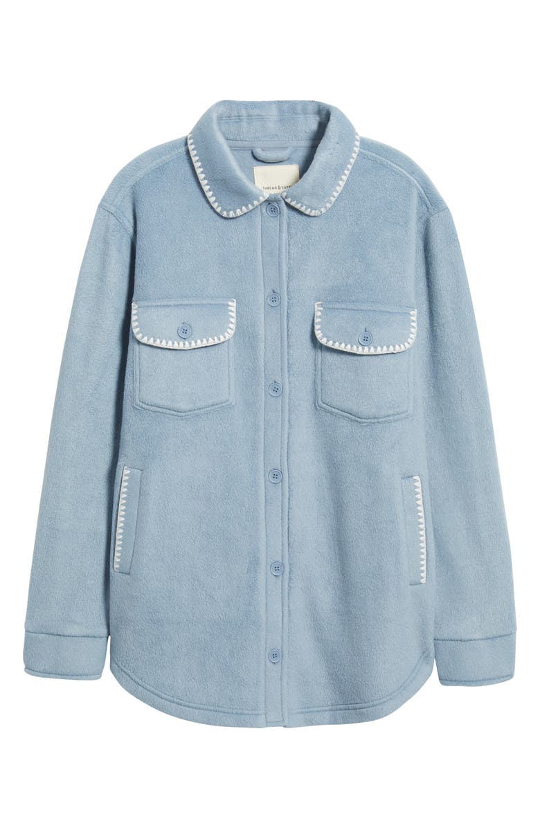 Thread & Supply Whipstitch Detail Polar Fleece Shirt Jacket, Alternate, color, Dusty Blue Ivory Combo