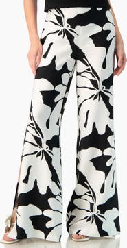 IVONNE Bold Floral Print High-Waist Wide-Leg Side-Slit Trousers