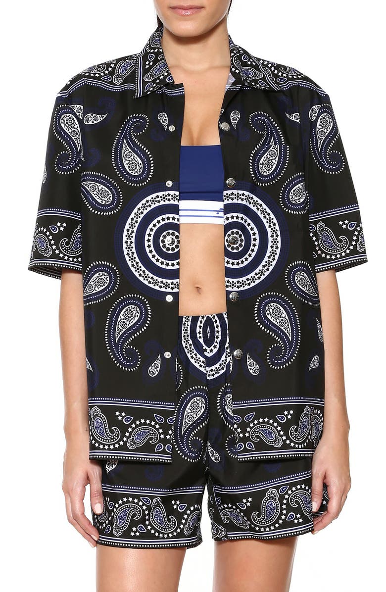 Adam Selman Sport Paisley Unisex Coach Shirt, Main, color, 