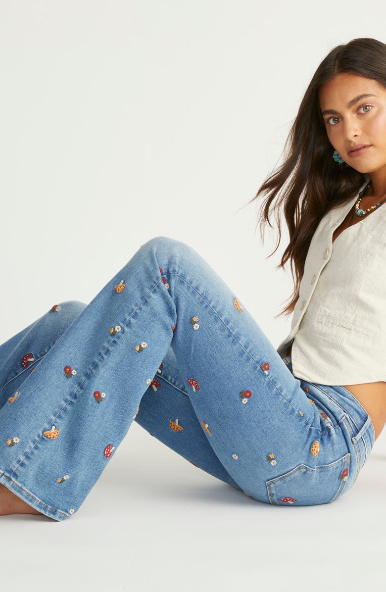 Driftwood Farrah x Wonderland Embroidered Flare Leg Jeans, Alternate, color, 