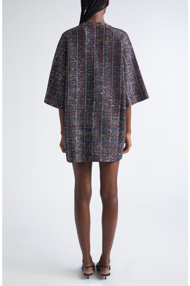 Sequin Plaid Knit Minidress, Alternate, color, BLACK RED BLUE