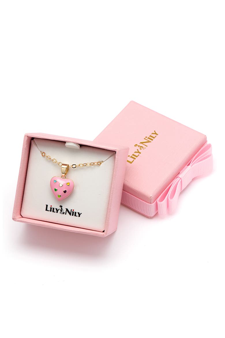 Kids' Puff Heart Enamel Pendant Necklace, Alternate, color, PINK