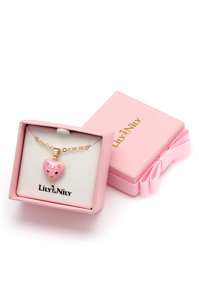 Lily Nily Kids' Puff Heart Enamel Pendant Necklace, Alternate, color, Pink