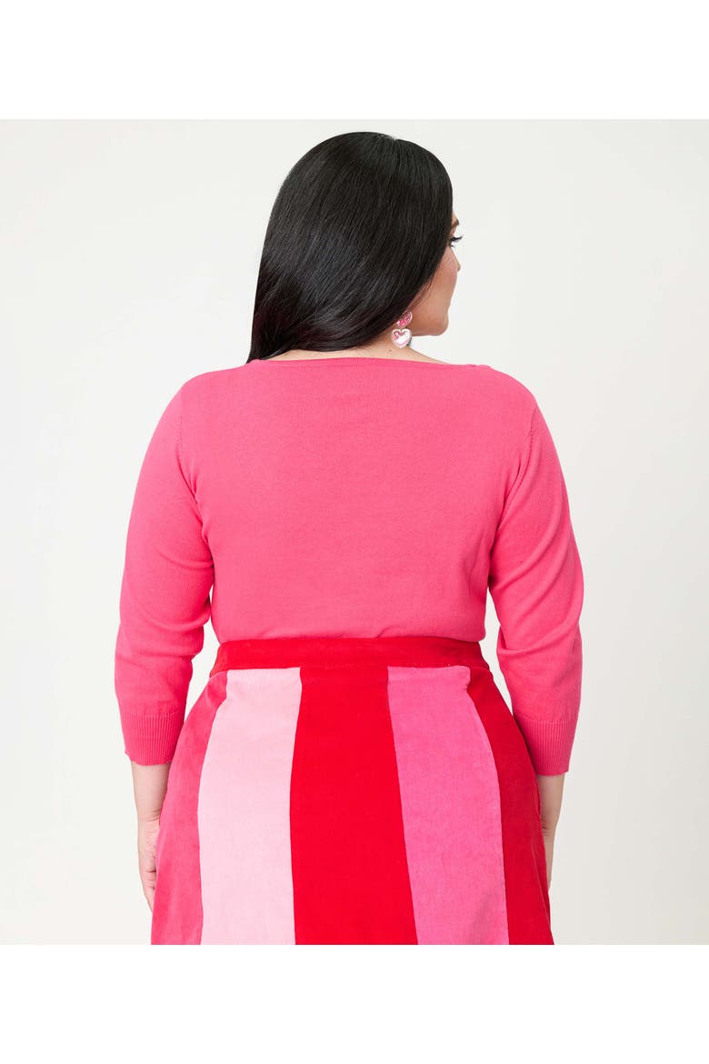 Plus Size 1950s Crop Knit Cardigan, Alternate, color, Pink Embroidered Angel