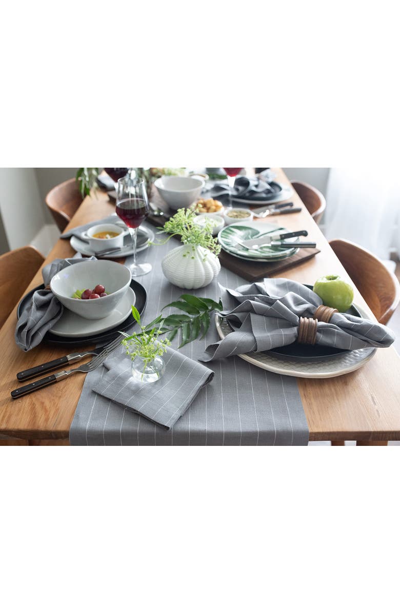 Solino Home Linen Table Runner - Pinstripe, Alternate, color, Grey And White