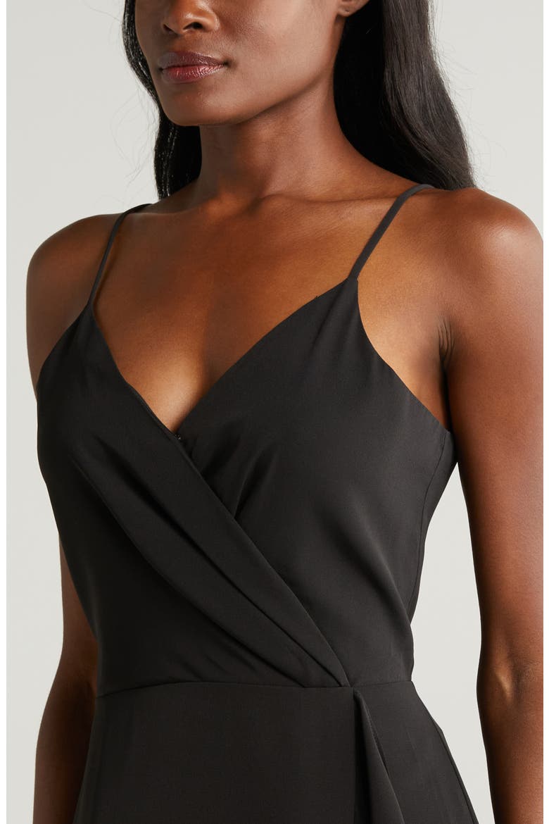 Faux Wrap Midi Dress, Alternate, color, BLACK