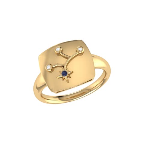 Virgo Blue Sapphire & Diamond Signet Ring in Sterling Silver