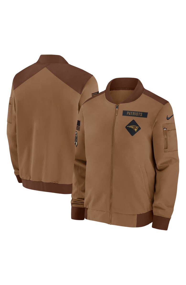 Nike Men's Nike Brown New England Patriots Salute To Service Full-Zip Bomber Jacket, Alternate, color,