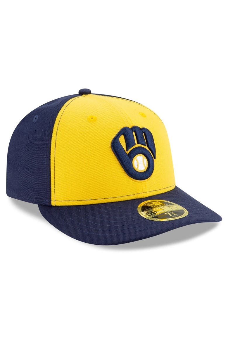 Men's New Era Navy/Yellow Milwaukee Brewers Alternate 2020 Authentic Collection On-Field Low Profile Fitted Hat, Alternate, color, NAVY