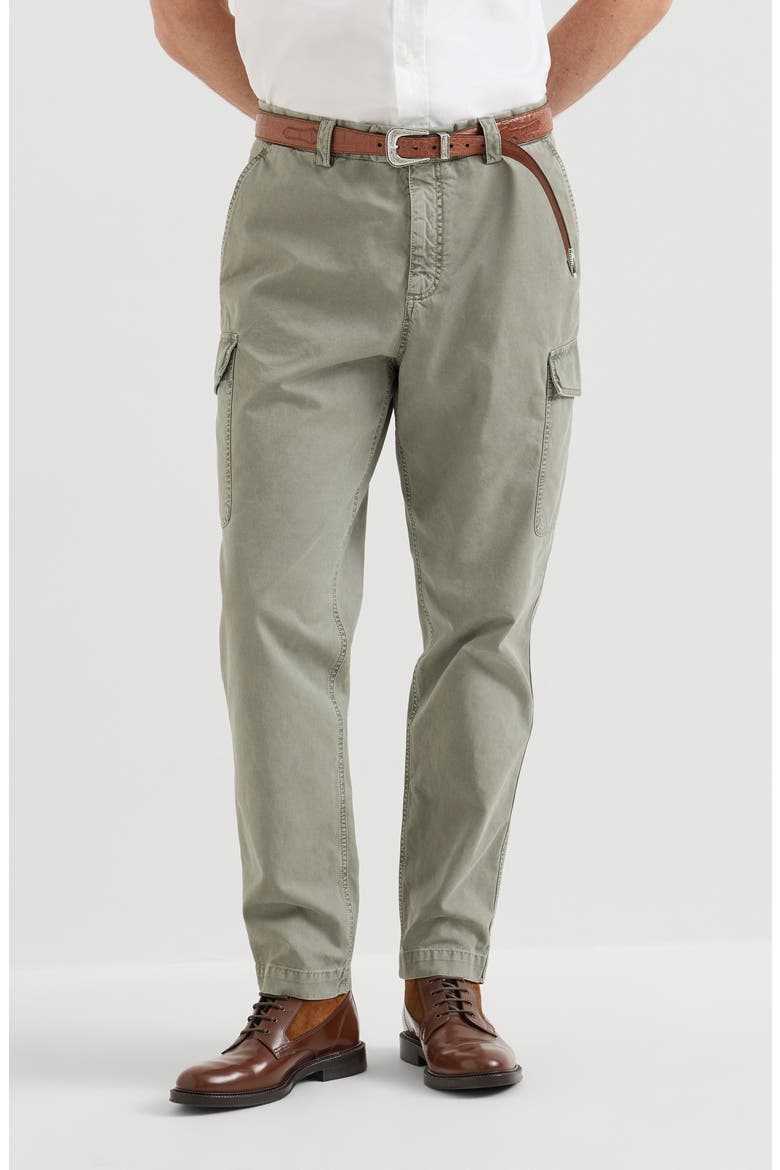 Peached cotton gabardine trousers with cargo pockets, Main, color, Military