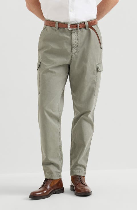 Peached cotton gabardine trousers with cargo pockets