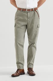 Brunello Cucinelli Peached cotton gabardine trousers with cargo pockets